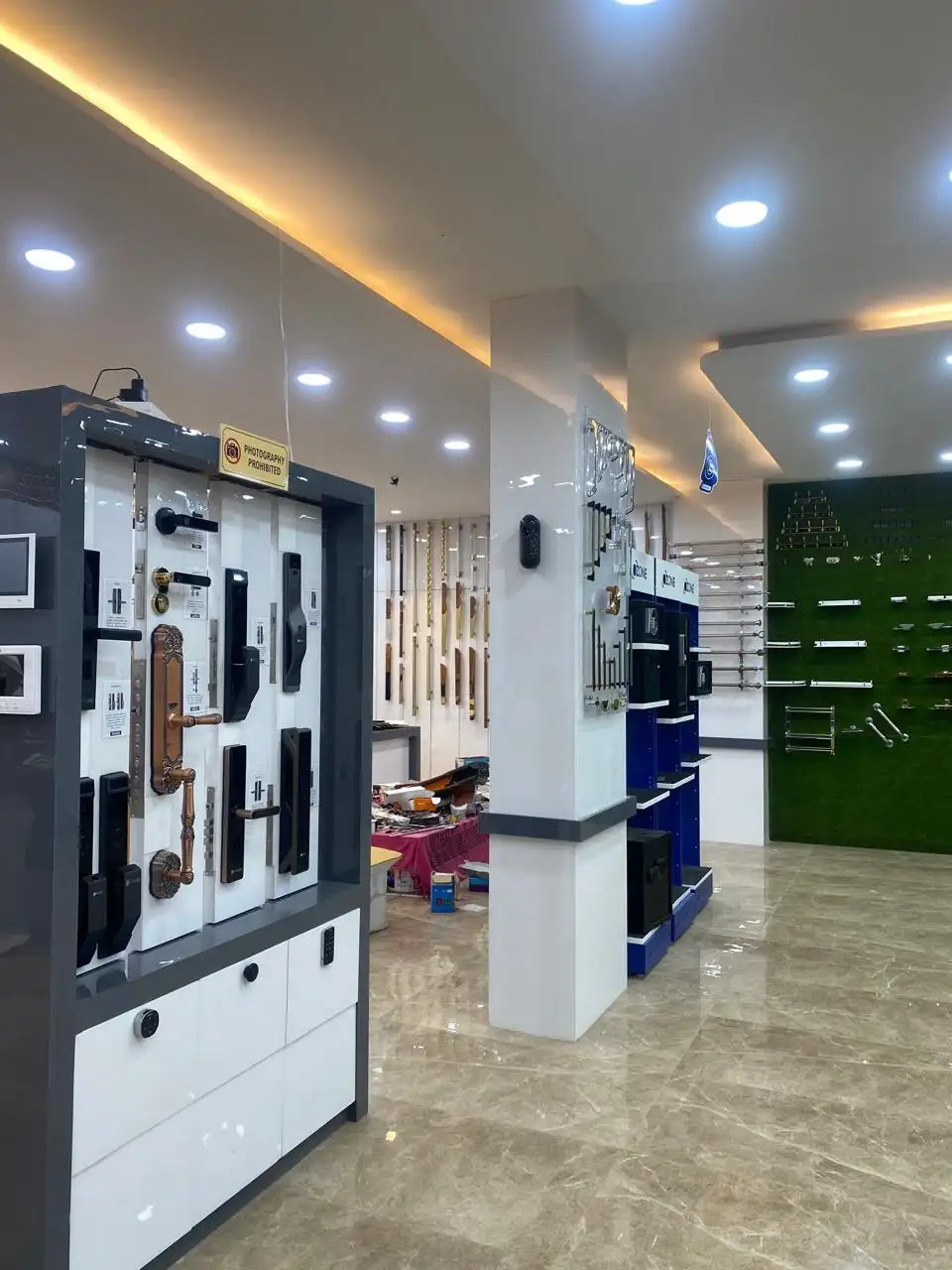 Mortise door handles, smart locks and Ozone display stands in the hardware section